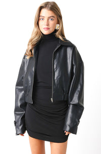 Faux Leather Bomber Jacket