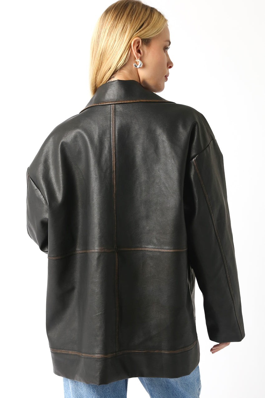 Vintage Leather Trucker Jacket - Brown, Women's Jackets Collection