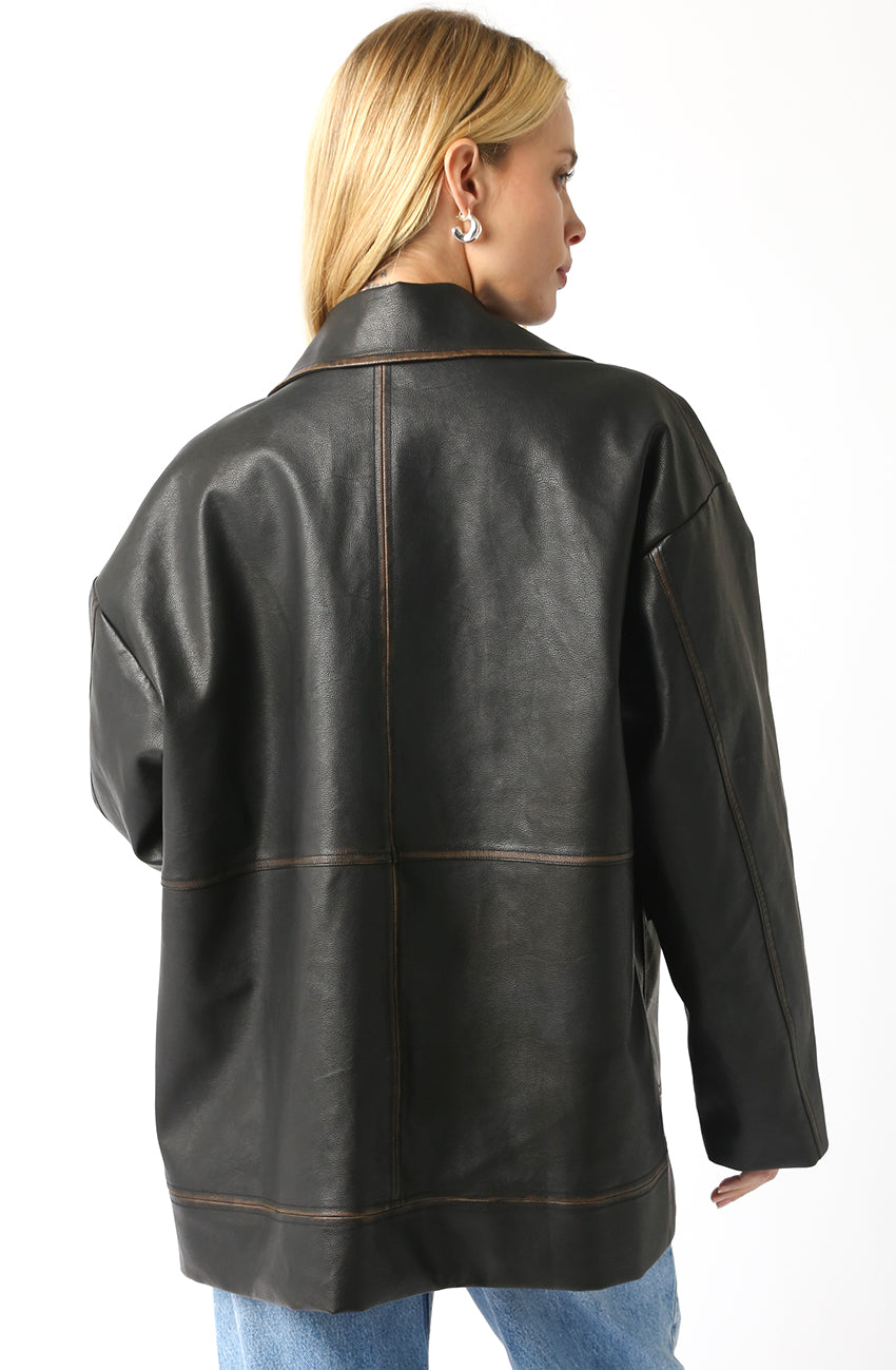 Vintage Leather Trucker Jacket - Brown, Women's Jackets Collection