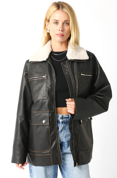 Vintage Leather Trucker Jacket - Brown, Women's Jackets Collection