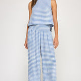 Gingham Linen Wide Leg Pant