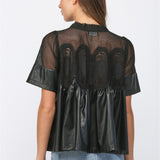 Lace Overlay Faux Leather Babydoll Top
