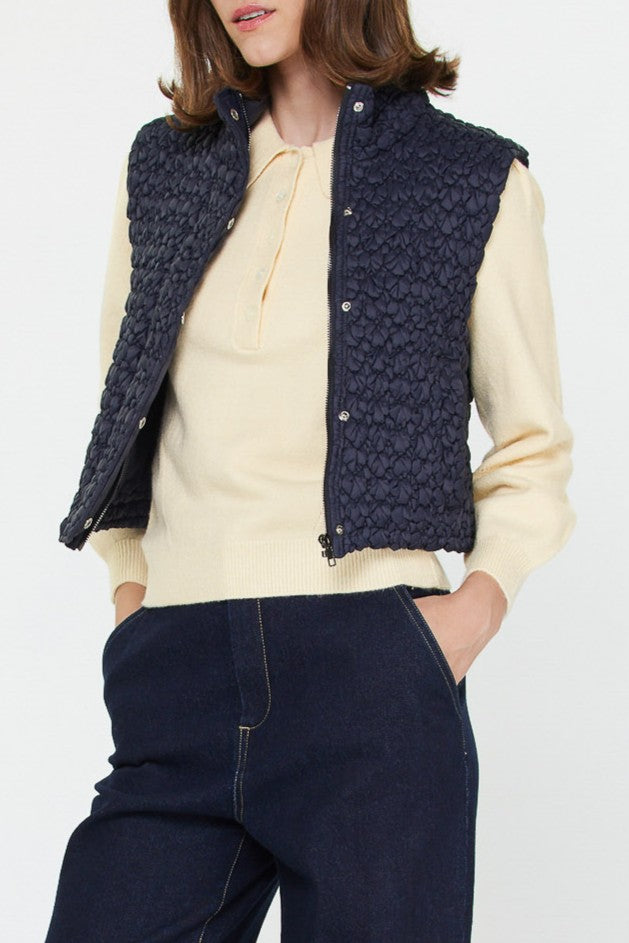 Cropped Quilting Vest - Navy, Women's Vests Collection