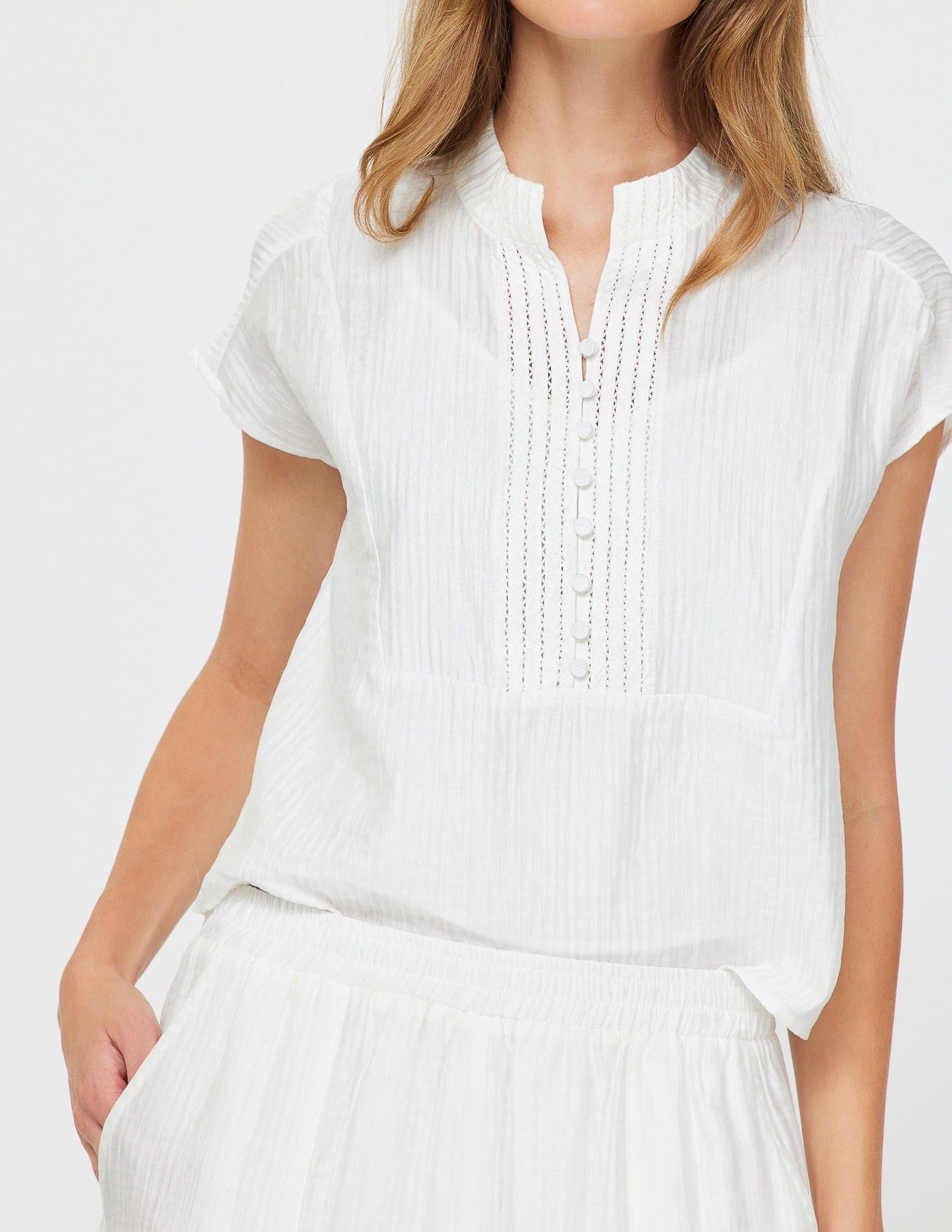 Boxy Crop top Front Button Detail - White, Women's Tops Collection