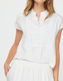 Boxy Crop top Front Button Detail - White, Women's Tops Collection