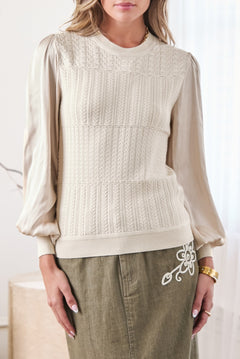 Woven Combo Sweater - champagne, women's top collection