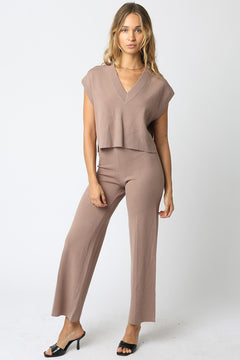 Vest Top With Wide Leg Pant Set - taupe, womens matching set collection