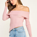 Asymmetrical Rib Off Shoulder Top