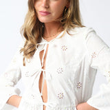 Eyelet Tie Front Blouse