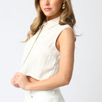Pinstripe Linen Sleeveless Top - Natural/Black, Women's Tops Collection