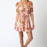 Elastic Puff Sleeve Floral Sundress