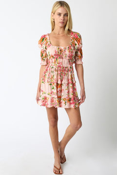 Elastic Puff Sleeve Floral Sundress