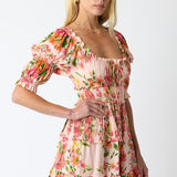 Elastic Puff Sleeve Floral Sundress