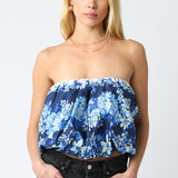 Strapless Floral Top - White/Blue, Women's Tops Collection