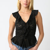 Plunge Lace Top - black, womens top collection