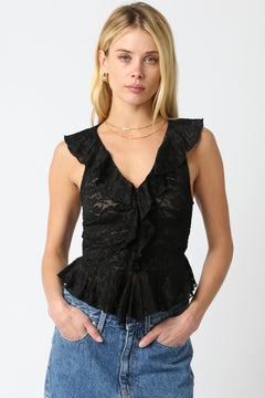 Plunge Lace Top - black, womens top collection