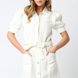 Button Down Linen Belt Dress
