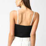 Lace Trim Bustier Bodysuit - black with white trim, womens bodysuit collection