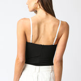 Lace Trim Bustier Bodysuit - black with white trim, womens bodysuit collection