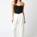 Lace Trim Bustier Bodysuit - black with white trim, womens bodysuit collection