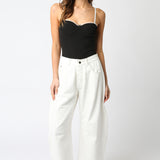 Lace Trim Bustier Bodysuit - black with white trim, womens bodysuit collection