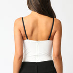 Lace Trim Bustier Bodysuit - white with black trim, womens bodysuit collection