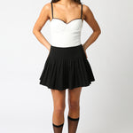 Lace Trim Bustier Bodysuit - white with black trim, womens bodysuit collection