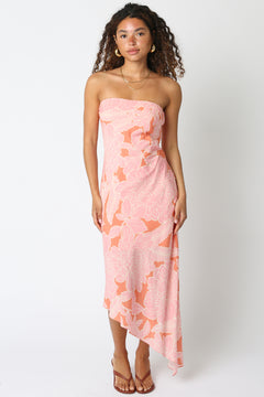 Floral Tube Asymmetrical Midi Dress