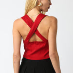 Button Up Cross Back Crop Top - Scarlet, Women's Tops Collection