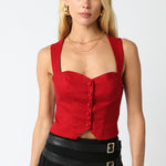 Button Up Cross Back Crop Top - Scarlet, Women's Tops Collection