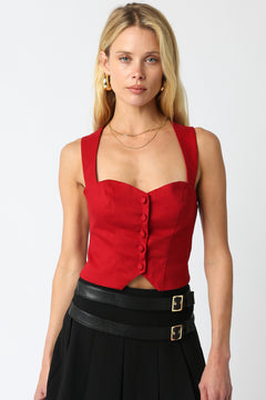 Button Up Cross Back Crop Top - Scarlet, Women's Tops Collection