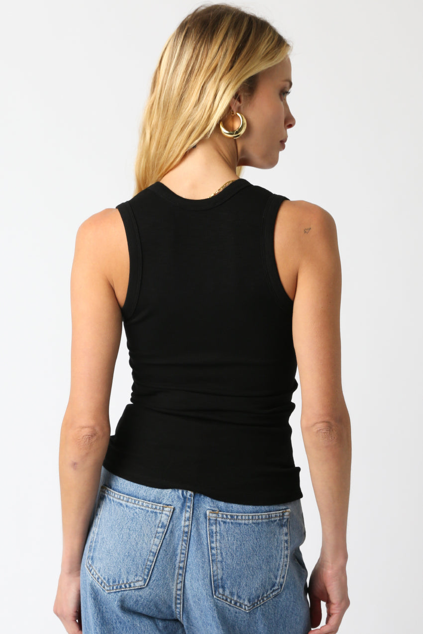 V Neck Ribbed Tank Top - Black, Women's Tops Collection