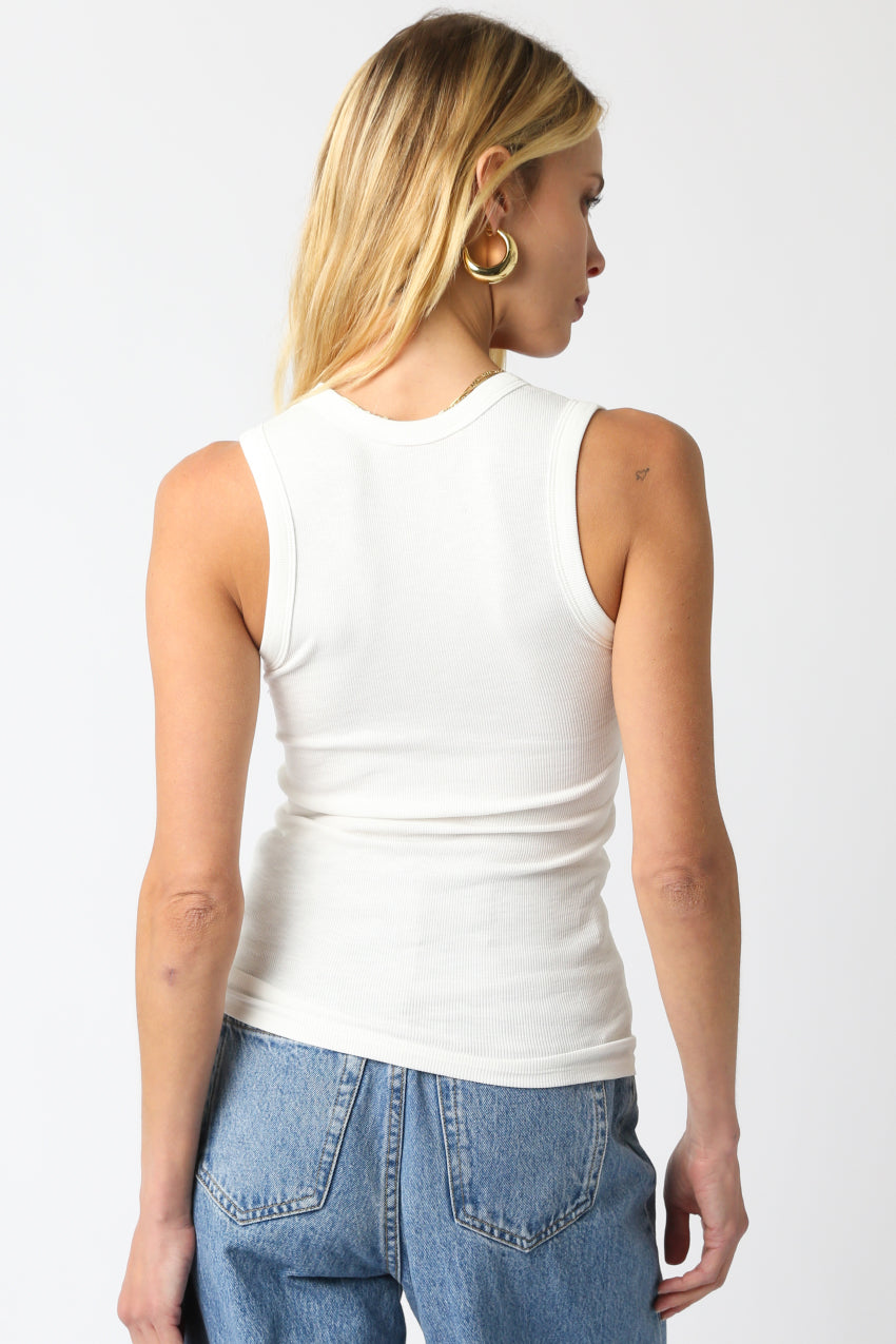 V Neck Ribbed Tank Top - Off White, Women's Tops Collection