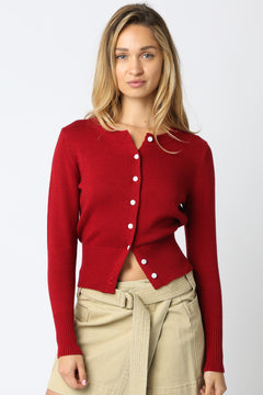 Knit Button Cardigan - Burgandy, Women's Tops Collection