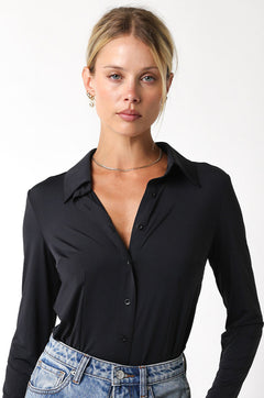 Button Down Bodysuit - black, womens bodysuit collection