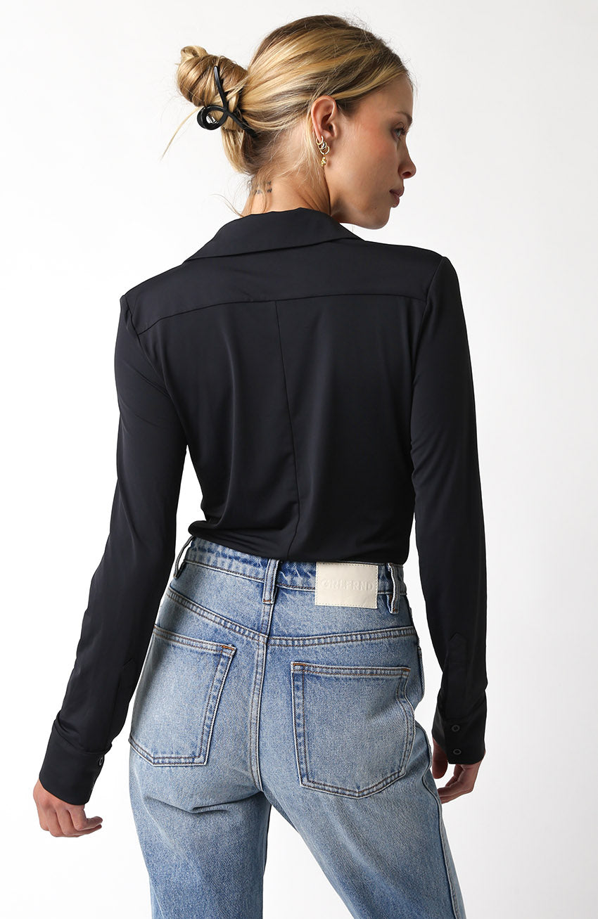 Button Down Bodysuit - black, womens bodysuit collection