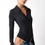 Button Down Bodysuit - black, womens bodysuit collection