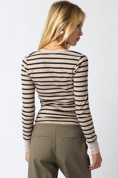 Long Sleeve Striped Button Top - Taupe/Black, Women's Tops Collection