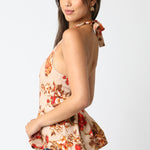 Floral Halter Button Front Top - taupe/red multicolor, womens top collection