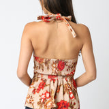 Floral Halter Button Front Top - taupe/red multicolor, womens top collection