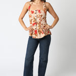 Floral Halter Button Front Top - taupe/red multicolor, womens top collection