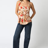 Floral Halter Button Front Top - taupe/red multicolor, womens top collection