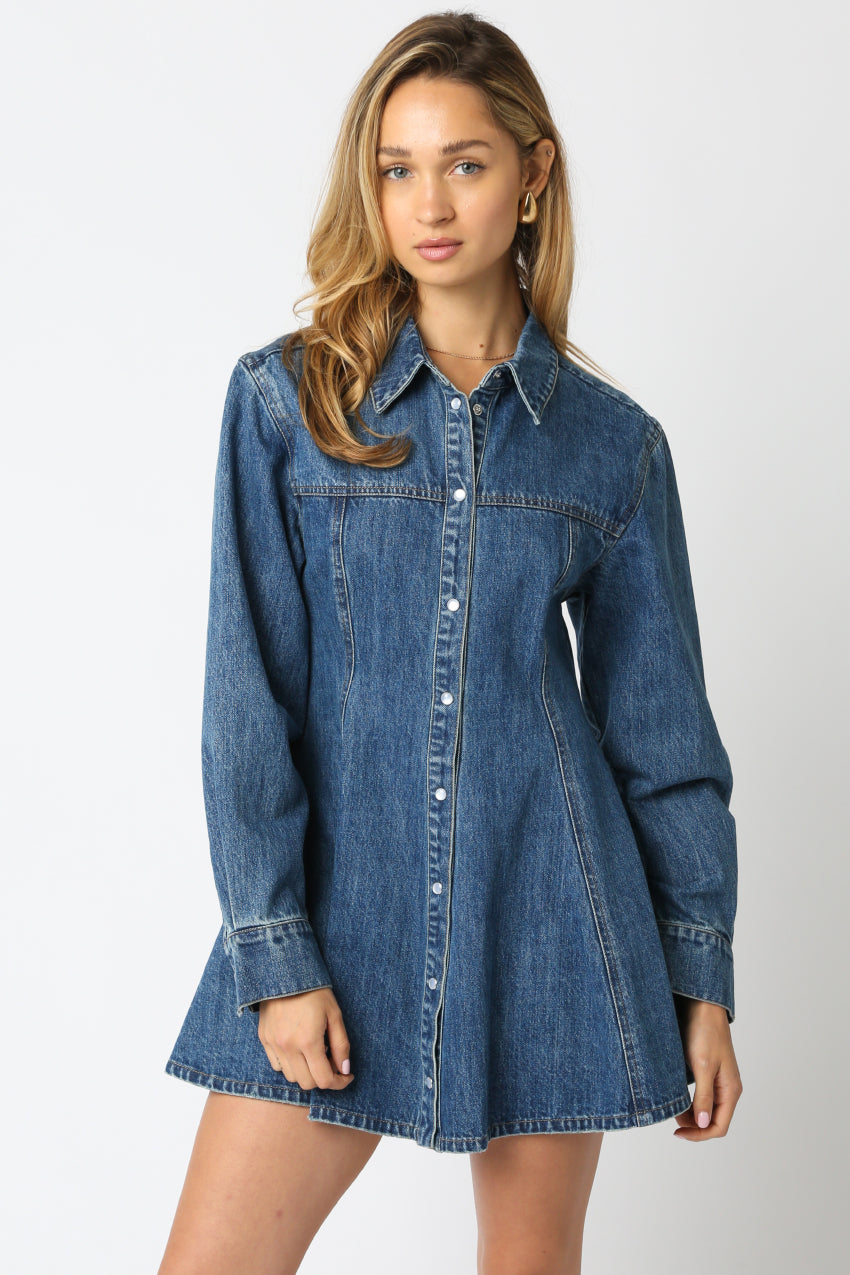 Button Denim Dress - Denim, Women's Dresses Collection