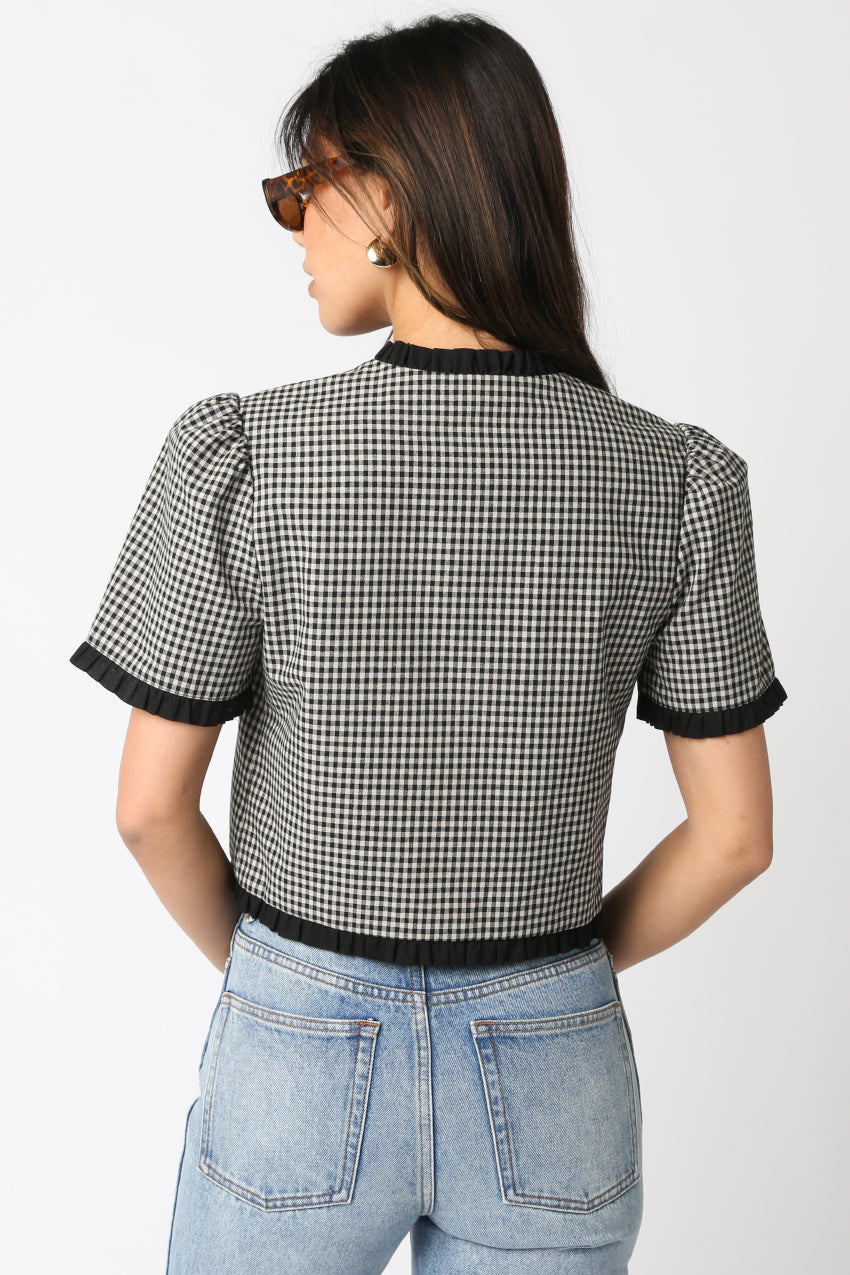 Gingham Puff Sleeve Top - Black/Taupe, Women's Tops Collection