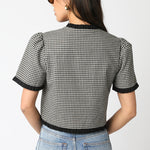 Gingham Puff Sleeve Top - Black/Taupe, Women's Tops Collection