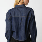 Denim Button Front long sleeve Top - denim color, womens top collection