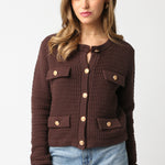 Gold Button 4 Pocket Cardigan - Brown, Women's Tops Collection