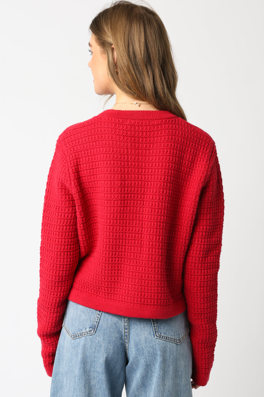 Gold Button 4 Pocket Cardigan - Scarlet, Women's Tops Collection