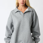 Button Collared Sweatshirt - Charcoal, Women's Sweatshirts Collection