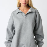 Button Collared Sweatshirt - Charcoal, Women's Sweatshirts Collection